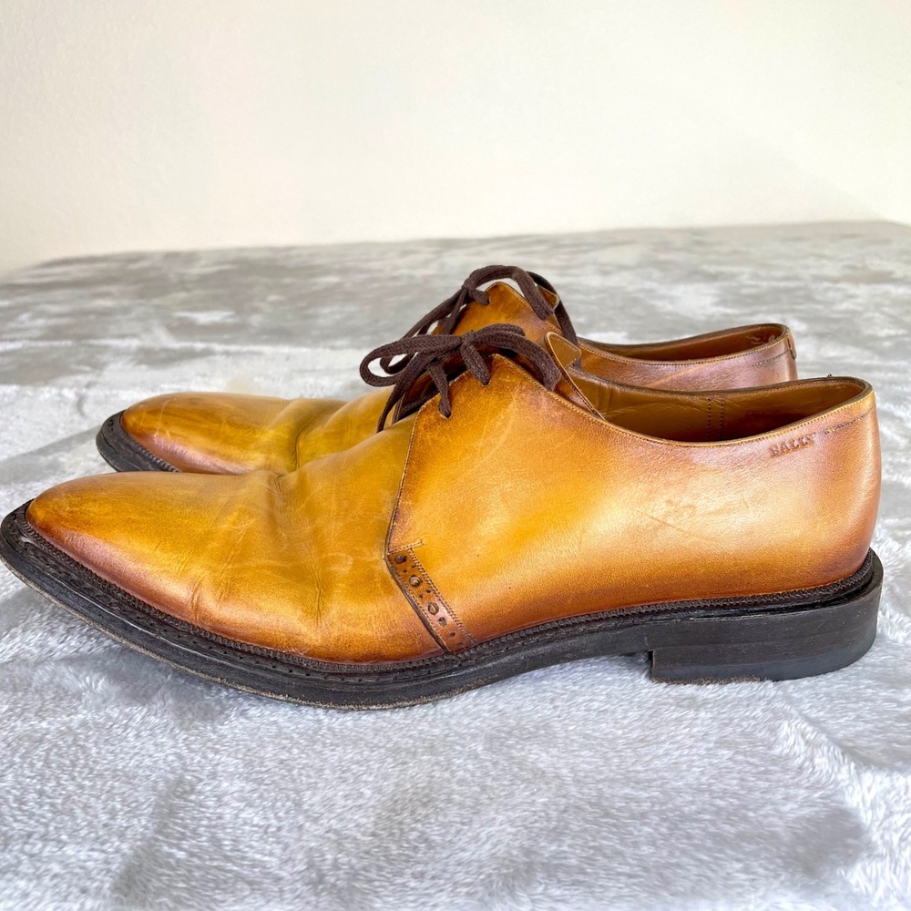 Vintage Bally Mens Dress Shoes Sz 7.5 Goodyear Switzerland Derby Leather Lace Up - Picture 12 of 12